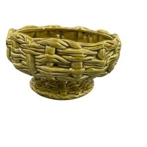 Vtg Brody Wicker Weave Pedestal Planter Ceramic Pottery N259 Harvest Gold Yellow